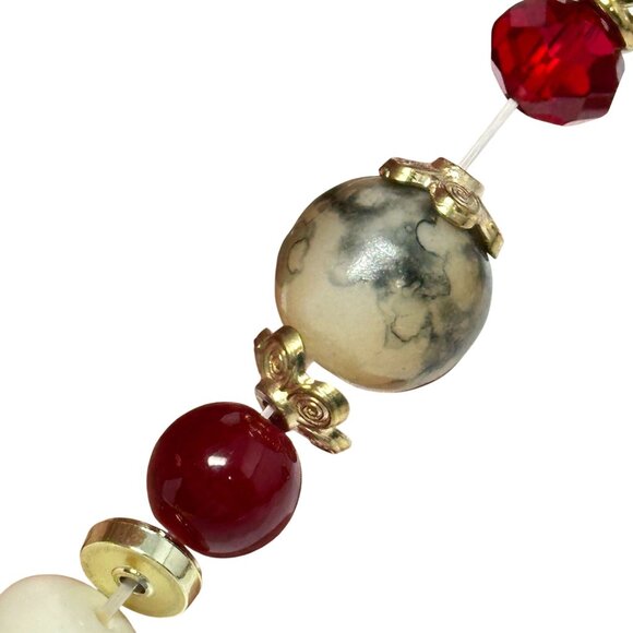 Tree of Life Beaded Stretch Bracelet Blue Red White Gold Tone Pendant - Picture 6 of 7